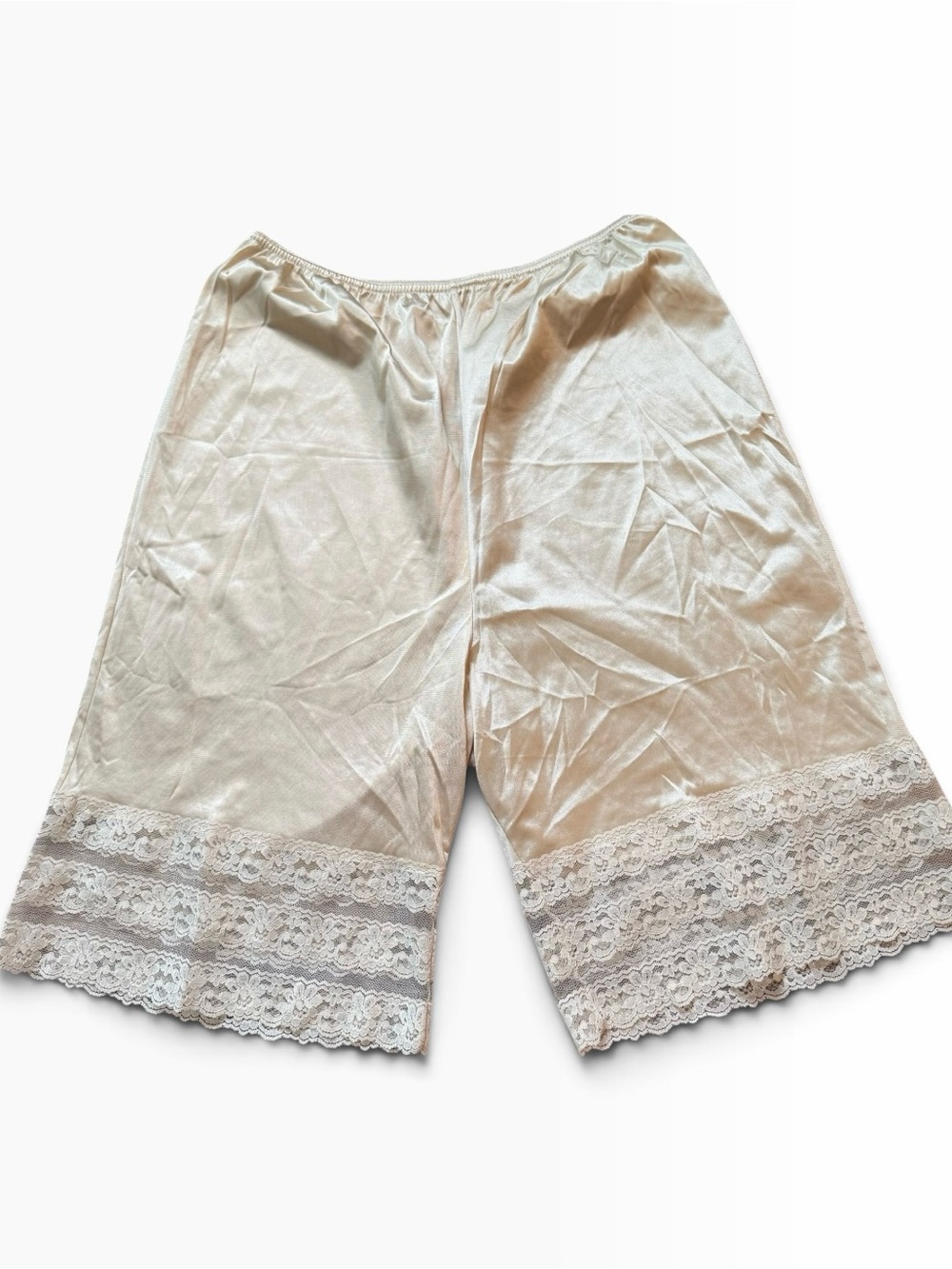 VTG Slip Pants Nylon Pettipants Shorts Bloomers Modest Cottagecore Sz XL Beige